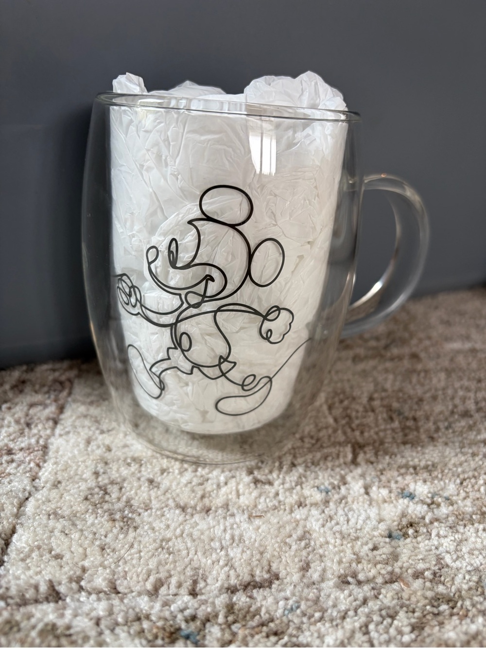 Clear Glass Mickey Mouse Double-Wall Mug - Black Line Art